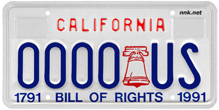California Bill of Rights Bicentennial License Plate